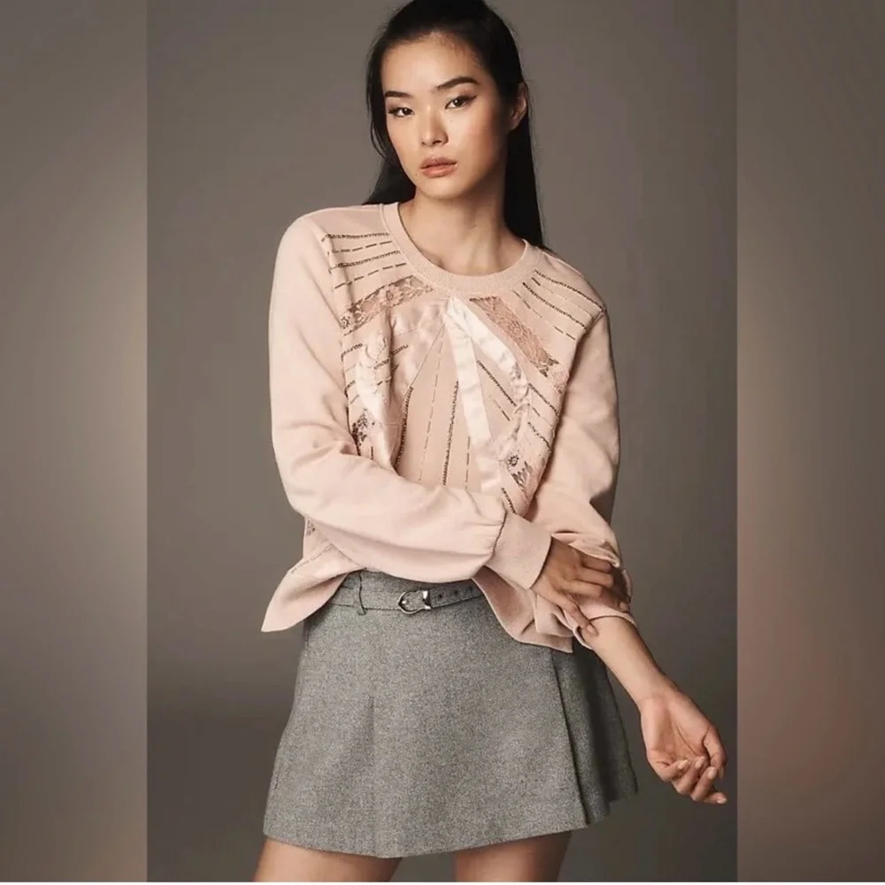 NWOT Anthropologie Blush Pink Sweatshirt with Sequin Detail - Picture 3 of 10